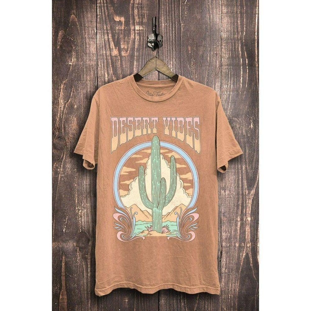 Desert Vibes Southwest Arizona Graphic Tee Boho Western Coral Mineral Wash